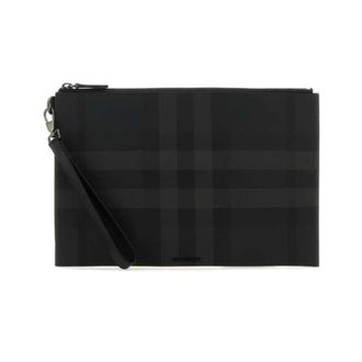 Burberry Check Pattern Coated Canvas Clutch