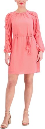 Vince Camuto Dress Coral Chiffon Boat Neck Ruffle Sleeve DDR2226