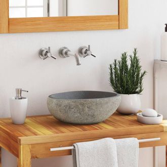 Berkfield Home Basin River Stone Oval (29-38)x(24-31) cm in Black