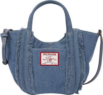 True Religion Atlas Frayed Medium Tote Bag - Denim Carryall with Removable Crossbody Strap