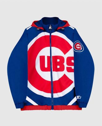 Starter Mens Chicago Cubs Hooded Nylon Full Zip Jacket In Blue
