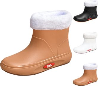 Generic Wellington Womens Short Rain Boots Waterproof Garden Boots with Plush Lined Slip On Ankle Chelsea Boot Ladies Outdoor Anti-Slip Warm Comfortable Rainb