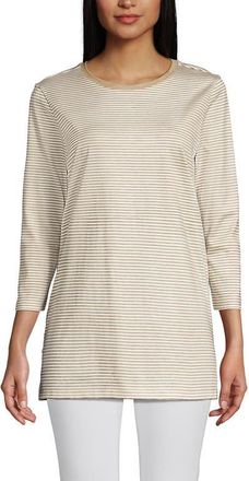 Lands End 3/4 Sleeve Cotton Supima Tunic in Champagne Micro Stripe at Nordstrom, Size X-Large P
