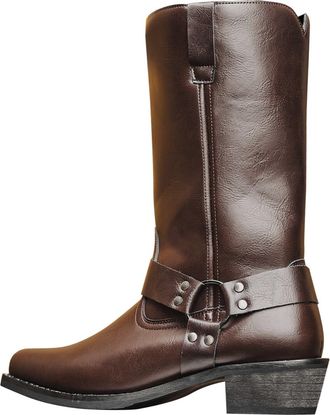 Generic o Womens Mid Calf Boots Flat Heel Mens Wooden Roots Retro Western Cowboy Boots Tall Boots Leather Glow Century Style Mens Boots (Coffee, 10.5)