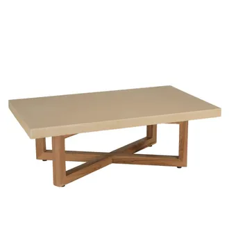 Macabane Mesa baja rectangular de hormig&oacute;n con patas cruzadas de teca