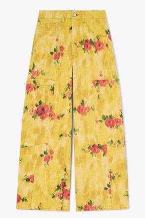 Ganni Vibrant Yellow Baggy Wide Jeans in Printed Denim - Size 24W/33L Organic Cotton