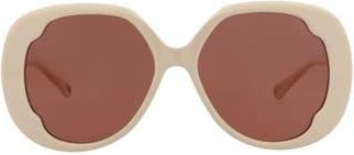 Chloé 56mm Oversize Round Sunglasses in Ivory/Brown at Nordstrom Rack