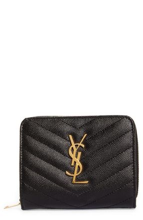 Saint Laurent Monogram Matelass&eacute; Leather Wallet in 1000 Nero at Nordstrom