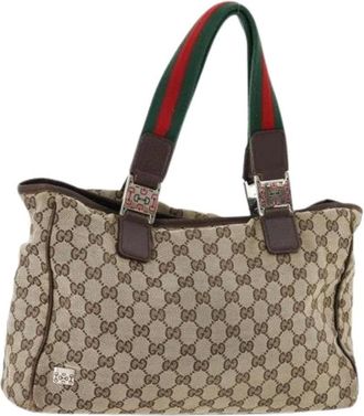 Gucci Pre-owned Handbags, female, Beige, Size: ONE SIZE Pre-owned Vintage GG Canvas Tote