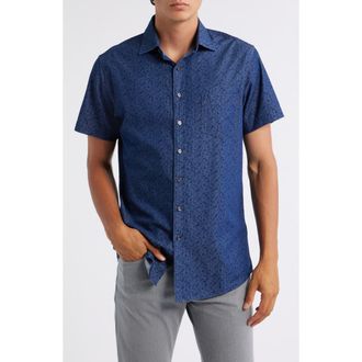 Rodd & Gunn Clarkes Bay Floral Short Sleeve Cotton Button-Up Shirt in Denim at Nordstrom Rack, Size Xx-Large