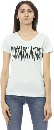 Trussardi Elegant Blauw V-hals T-shirt - Dames - T-shirts - Blauw - XS - Katoen - Tops