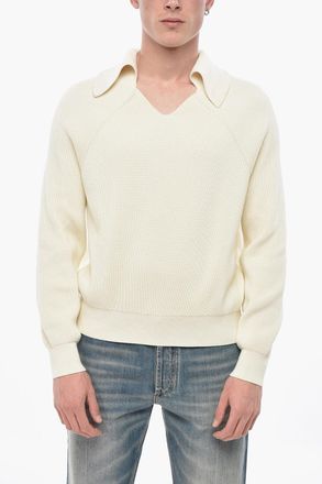 Bottega Veneta Maglia in Misto Cotone a Costine con Scollo a V Bottega Veneta