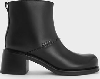 Charles & Keith Stitch-Trim Block-Heel Ankle Boots