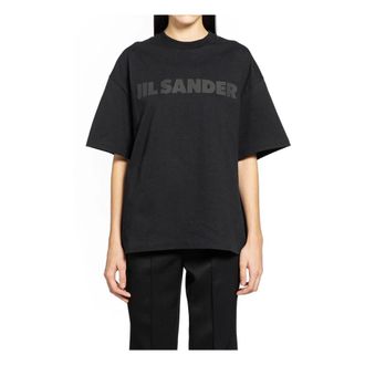 Jil Sander Tops, Dames, Zwart, S, Katoen, Logo T-Shirt