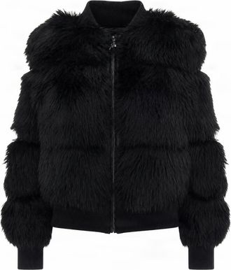 Patrizia Pepe Short Black Faux Fur Stand-Up Collar Jacket