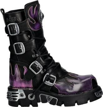New Rock Flame Enkellaars - Dames - Veterlaarzen - Veelkleurig - 40 EU - Leer - Schoenen