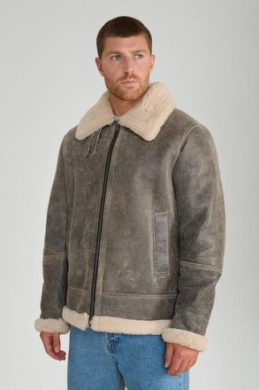 FURNIQ Rupert Shearling Aviator Jacket in Grey at Nordstrom, Size Xxx-Large