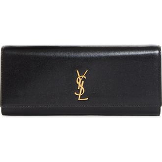 Saint Laurent Kate Leather Clutch on a Chain in Noir at Nordstrom