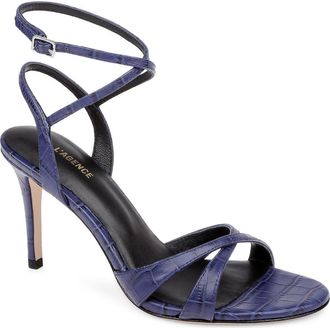 L'agence Miranda Ankle Strap Sandal in Midnight Croco Embossed at Nordstrom, Size 6.5