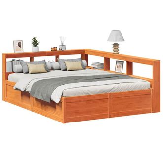 Berkfield Home Bookcase Bed without Mattress Wax Brown 140x200cm Solid Wood Pine | Size: 140x200 cm