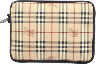 Burberry Pre-owned Womens Haymarket Check Laptop Bag in Beige Coated Canvas - One Size