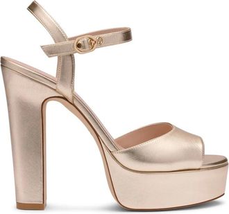 Stuart Weitzman Schoenen, Dames, Geel, 37 1/2 EU, Leer, Reade Platform Sandaal