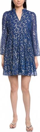 Sail to Sable Lurex Clip Dot Long Sleeve Tunic Flare Dress In Navy