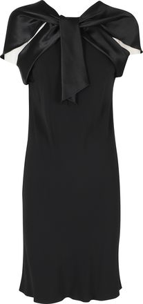 Alberta Ferretti Black Enver Satin V-Neck Bow Detail Viscose Mini Dress