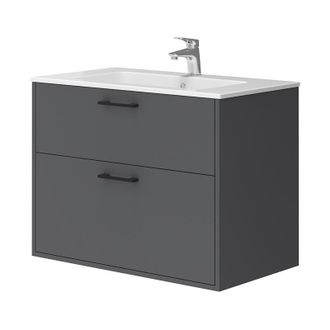Vicco Set di mobili da bagno Lanco, Antracite, 80 x 61.5 cm con lavabo