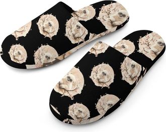 Generic White Gibbons Flowers Flannel Mens Slip-on Slippers Winter Warm House Shoes with Rubber Sole for Home Hotel