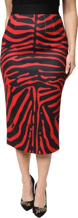 Dolce & Gabbana Red Black Zebra Print Polyester Pencil Midi Womens Skirt