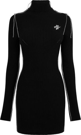 Off-white Womens Off White Outln Turtleneck Mini Bodycon Dress in Black Whit - Size 6 UK