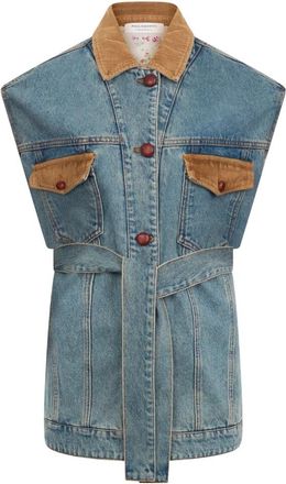 Philosophy di Lorenzo Serafini Corduroy-detail Mouwloze Jas - Dames - Bodywarmers - Blauw - XS - Katoen - Jassen