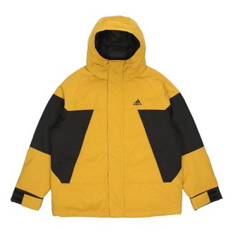adidas Cb Bos Logo Jkt Contrast Color Stitching Hooded Down Jacket Yellow H23091