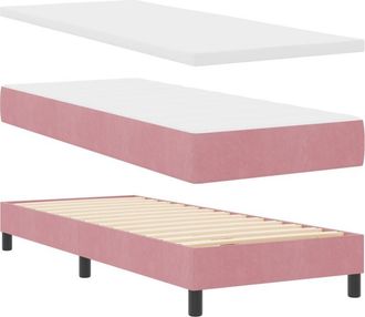 vidaXL Box Spring Bed with Mattress Dark Grey 80x200 cm Velvet Pink Vidaxl