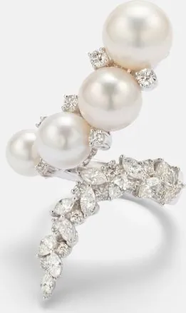Yeprem Pearlescent 18kt white gold ring with diamonds and freshwater pearls