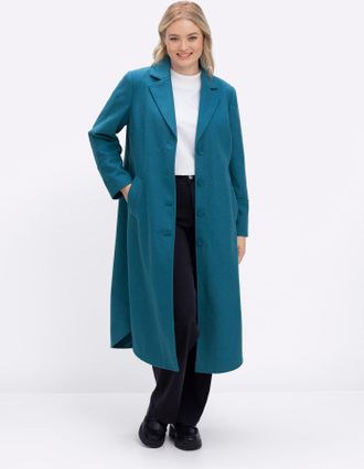 Sheego Wollmantel SHEEGO, Damen, Gr. 40, topas, 90% Polyester, 10% Wolle, unifarben, unifarben mit Farbeinsatz, unifarben mit Farbeins&auml;tzen, M&auml;ntel Wollmante