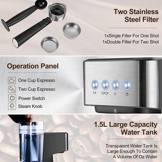 Infinite Cafetera Espresso (15 Bares), 1050 W, Semiautom&aacute;tica Todo En Uno Con Espumador De Leche, Dep&oacute;sito De Agua De 1,5 Litros, Filtro, Prensador, Abs + Acer