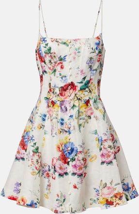 Camilla Embellished floral linen and silk minidress