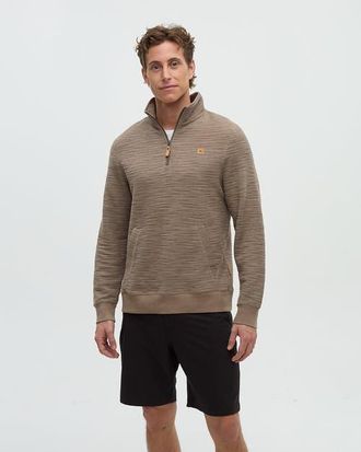 tentree Powell 1/4 Zip in Clay Flash Stripe at Nordstrom, Size Xx-Large