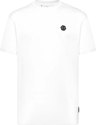 Philipp Plein T-shirt Ronde Hals SS Strass Gothic Plein - Heren - T-shirts - Wit - 3XL - Katoen - Tops