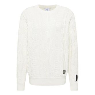 Carlo Colucci Geborduurd Breiwerk - Heren - Ronde hals truien - Wit - 3XL - Katoen - Truien & Vesten