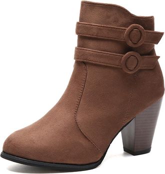 Generic Womens Mid Calf Boots Fashion Chunky Heel Ankle Booties Slip On Casual Comfortable Sole Retro Style for Daily Wear Travel Dating(Brown, 3.5)