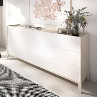 Dmora Aparador Cadillac, Comoda 3 Cajones, 1 Estante, Puerta Batiente, Deslizante, 40x150x78h Cm Blanco