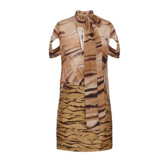 Elisabetta Franchi Short Dresses, female, Multicolor, Size: S Mini Dress with Tiger Print