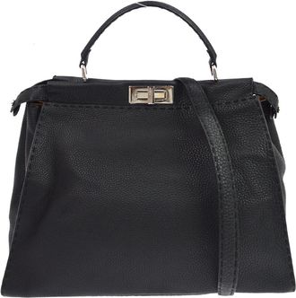 Fendi Selleria Peekaboo Leather Black Leather Handbag (Pre-Owned)