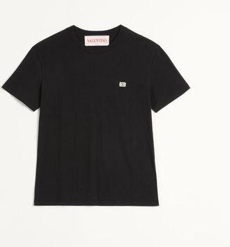 Valentino Cotton T-Shirt With VLogo Patch Man BLACK 3XL