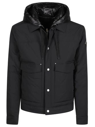 Moose Knuckles Structured Black Padded Trucker Jacket with Hood and Front Closure