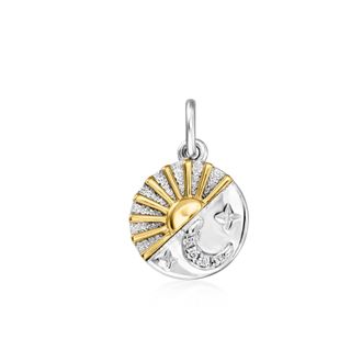 Ross-Simons Sterling Silver and 14kt Yellow Gold Sun and Moon Charm With Lab-Grown Diamonds