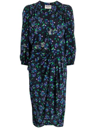 Zadig&Voltaire Abito midi drappeggiato a fiori - Blu